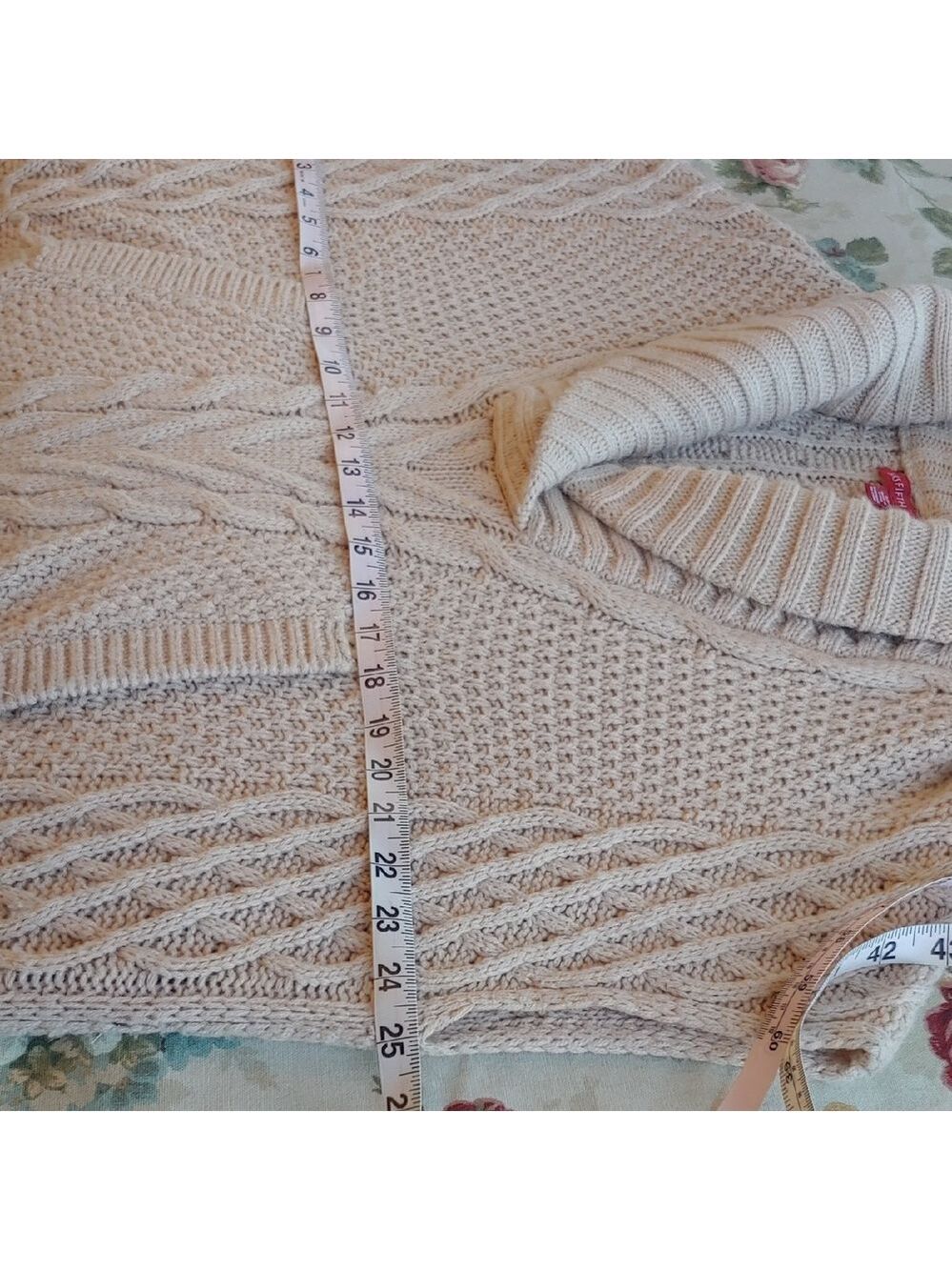 Saks Fifth Ave Wool Blend Cream Cable Knit Cowl Sweater with Side Belts Small - Picture 14 of 16